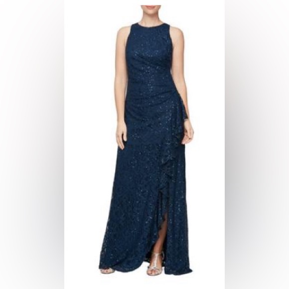 NWT ALEX EVENINGS
Sequin Lace Cascading Ruffle Gown size 4 - Picture 1 of 8